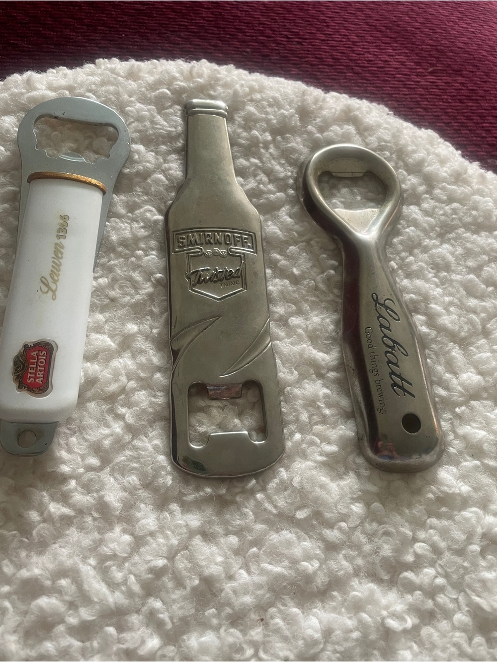 Set of 3 Vintage Metal Bottle Openers - Silver & White